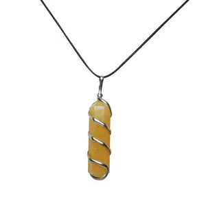 Stone Golden Calcite Double Point Pendant For Man, Woman, Boys & Girls- Color- Orange (Pack of 1 Pc.)