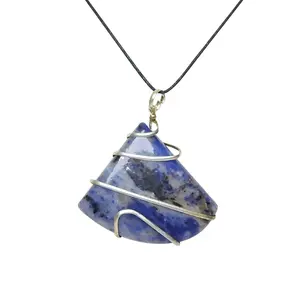Stone Sodalite Wrapped Oval Cabochon shape pendant For Man, Woman, Boys & Girls- Color- Blue (Pack of 1 Pc.)