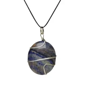 Stone Sodalite Wrapped Free Shape Cabochon pendant For Man, Woman, Boys & Girls- Color- Blue (Pack of 1 Pc.)