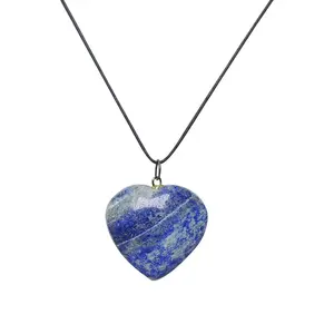 Stone Lapis Lazuli Heart Puff Pendant for Throat Chakra For Man, Woman, Boys & Girls- Color- Blue (Pack of 1 Pc.)