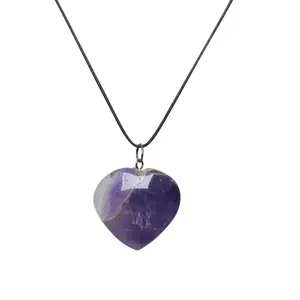 Stone Amethyst Heart Puff Pendant For Thrid Eye For Man, Woman, Boys & Girls- Color- Purple (Pack of 1 Pc.)