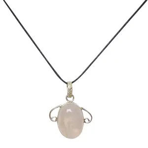 Stone Rose Quartz Oval Art I Pendant For Man, Woman, Boys & Girls- Color- Pink (Pack of 1 Pc.)