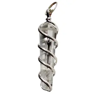 Stone Clear Quartz Wrapped Double Point Pendant For Man, Woman, Boys & Girls- Color- Clear (Pack of 1 Pc.)