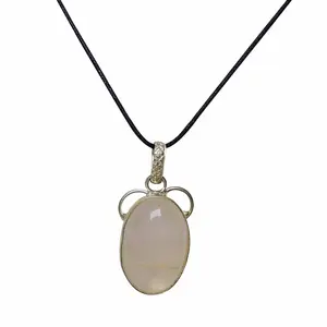 Stone Rose Quartz Oval Art II Pendant For Man, Woman, Boys & Girls- Color- Pink (Pack of 1 Pc.)