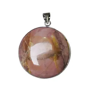 Stone Rhodonite Round Pendant For Man, Woman, Boys & Girls- Color- Multicolor (Pack of 1 Pc.)