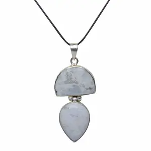 Stone Rainbow Moonstone Double Pendant For Man, Woman, Boys & Girls- Color- White & Black (Pack of 1 Pc.)
