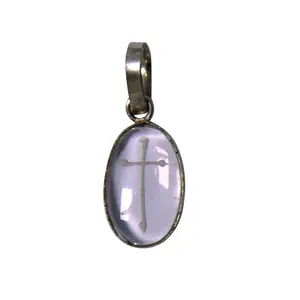 Stone Clear Quartz Cross Oval Pendant For Man, Woman, Boys & Girls- Color- Clear (Pack of 1 Pc.)