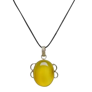 Stone Yellow Onyx Oval Pendant For Man, Woman, Boys & Girls- Color- Yellow (Pack of 1 Pc.)