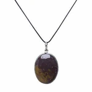 Stone Fancy Jasper Oval Cabochon Pendant For Man, Woman, Boys & Girls- Color- Brown (Pack of 1 Pc.)