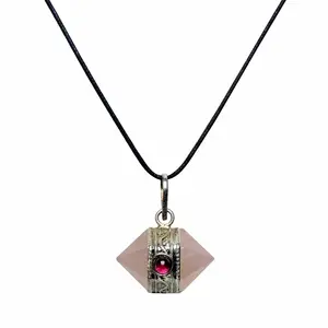 Stone Energized Double Point Rose Quartz Point Pendant For Man, Woman, Boys & Girls- Color- Pink (Pack of 1 Pc.)