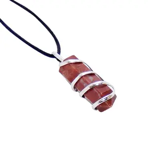 Stone Red Jasper Spiral Wrapped Energy Pendant Crystal Pendant For Man, Woman, Boys & Girls- Color- Red (Pack of 1 Pc.)