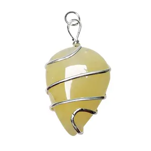 Stone Stone Golden Calcite Wire Wrapped Cabechone Energy Pendant For Man, Woman, Boys & Girls- Color- Yellow (Pack of 1 Pc.)