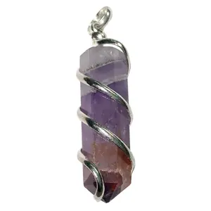 Stone Amethyst Wrapped Point Pendant for Psychic Abilities For Man, Woman, Boys & Girls- Color- Purple (Pack of 1 Pc.)