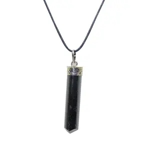 Stone Black Tourmaline Gemstone Crystal Point Pendant For Man, Woman, Boys & Girls- Color- Black (Pack of 1 Pc.)