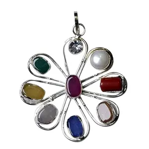 Stone Navgrah Gemstone Floral Pendant For Man, Woman, Boys & Girls- Color- Multicolor (Pack of 1 Pc.)