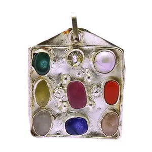 Stone Navgrah Gemstone Square Pendant For Man, Woman, Boys & Girls- Color- Multicolor (Pack of 1 Pc.)