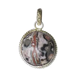 Stone Fancy Jasper Gemstone Round Pendant For Man, Woman, Boys & Girls- Color- Multicolor (Pack of 1 Pc.)