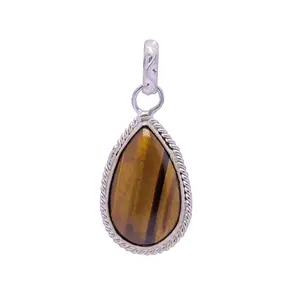 Stone Tiger Eye Drop Pendant For Man, Woman, Boys & Girls- Color- Yellow/Brown (Pack of 1 Pc.)