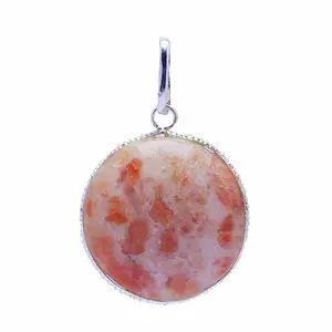Stone Sun Stone Round Pendant For Man, Woman, Boys & Girls- Color- Red (Pack of 1 Pc.)