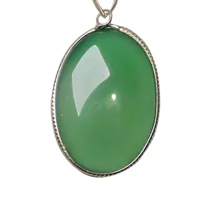 Stone Green Onyx Oval Cabochon Pendant For Man, Woman, Boys & Girls- Color- Green (Pack of 1 Pc.)