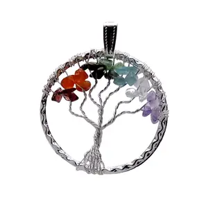 Stone Life Tree Designer Pendant 40 mm For Man, Woman, Boys & Girls- Color- Multi color (Pack of 1 Pc.)