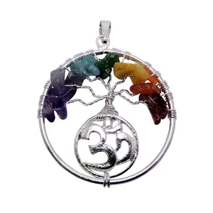 Stone Designer Life Tree Pendant 35 mm For Man, Woman, Boys & Girls- Color- Multi color (Pack of 1 Pc.)