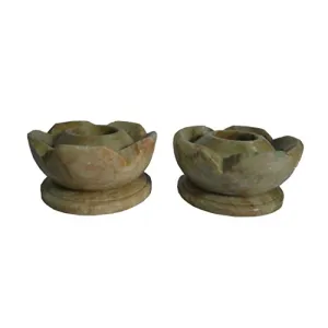 Stone Carved Flower Shape Candle Stand (5.5cm x5.5cm 3cm) Set of 2