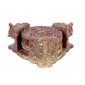 Soap Stone Triangle Shape Coaster Set with 3 Elephant (13cm x11.8cm x5cm)