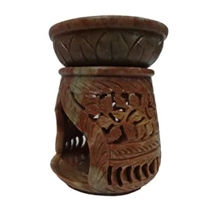 Stone Oil Burner Tapered Cone Shape Carved (7.5cm x7.5cm x10cm)
