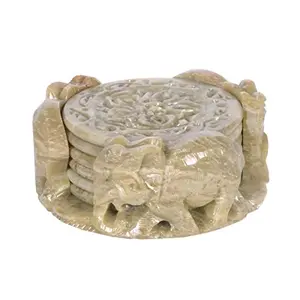 Soap Stone Round Coaster Set with 3 elephant (10cm x10cm x4cm)