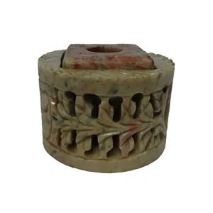 Stone Candle Stand (Round Shape) Carved (6cm x6cm x4.5cm)