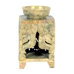 Soap Stone Carved Oil Burner with 4 Elephant (8cm X8cm X13cm)
