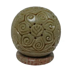 Stone Candle Lamp Ball Shape Carved (9cm x9cm x10cm)