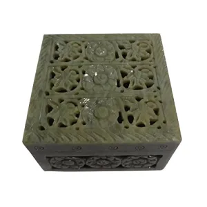 Stone Jewellery Box (Square) 4x4x2.5 inch Carved