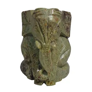 Soap Stone Carved Elephant Face Candle Stand (6cm x6cm x9cm)