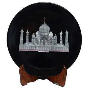Black Stone Plate Taj Inlaid with velbate Box (15cm X15cm X0.5cm)
