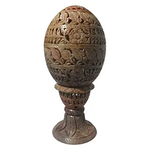 Stone Candle Holder Egg Shape 5 inch Carved
