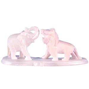 White Soap Stone Lion & Elephant Fighting (14cm x4cm x6cm)