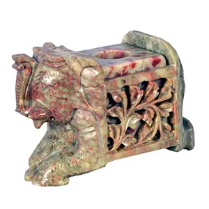 Soap Stone Carved Candle Stand (1face Elephant) (11cm X6cm X7.5cm)