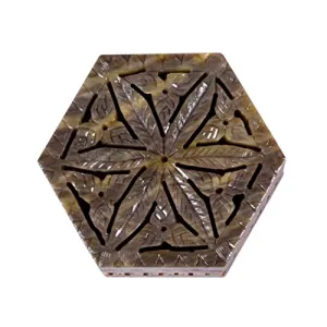 Soap Stone Carved Hexagonal Jewellery Box (11.5cm x10cm x4cm)