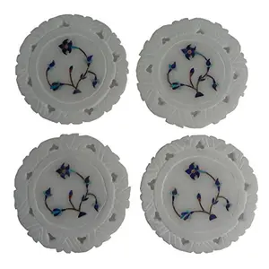 White Stone Coasters (Set of 4) Blue Stone Inlaid (9cm x9cm x0.6cm)