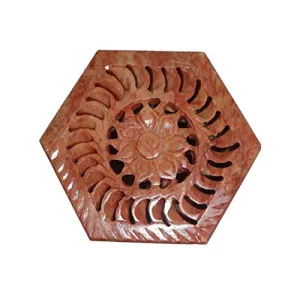 Soap Stone Carved Hexagonal Jewellery Box (8.5cm x7.5cm x3.8cm)