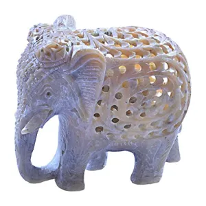Soap Stone Threecut Elephant Fine Carved (7cm X4.5cm X5.5 cm)