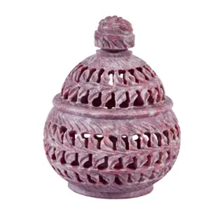 Soap Stone Carved Haandi Shape Candle Lamp (7.5cm x7.5cm x10cm)