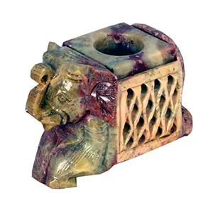 Soap Stone Carved Candle Stand (1face Elephant) (8cm X4.5cm X5cm)
