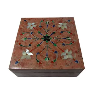 Stone Inlaid Square Jewellery Box (10cm x10cm x4cm)