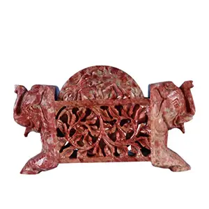 Soap Stone Carved Coaster Set Standing with 2 Elephant (15.5cm x4.5cm x9.5cm)