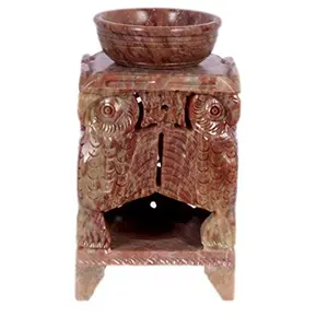Soap Stone Carved Oil Burner with 4 owl (8cm X8cm X13.5cm)