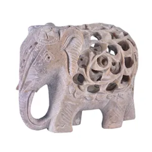 Soap Stone threecut Elephant (Trunk Down) (9.5cm x6cm x8cm)