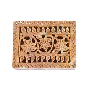 Soap Stone Carved Rectangle Jewellery Box (10cm x7.5cm x4cm)